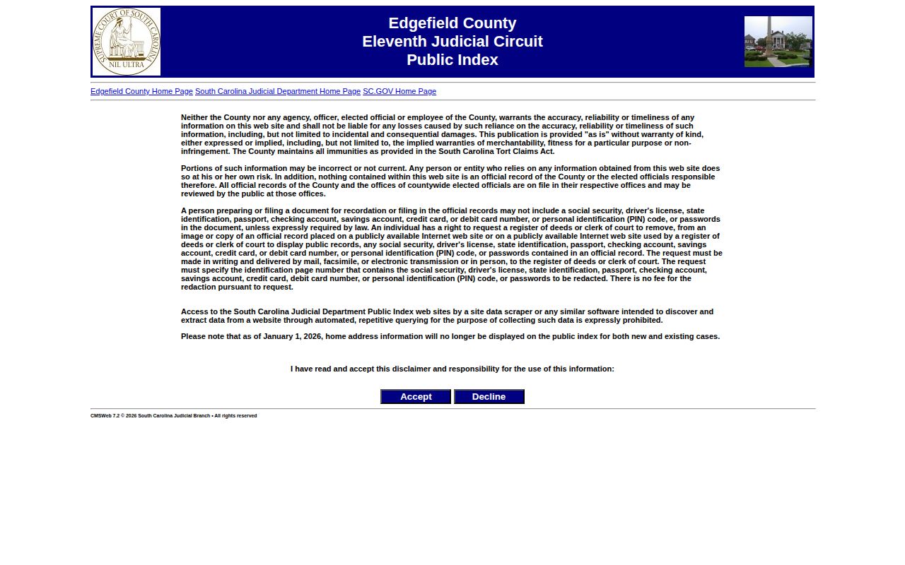 Edgefield County release record search in the Public Index